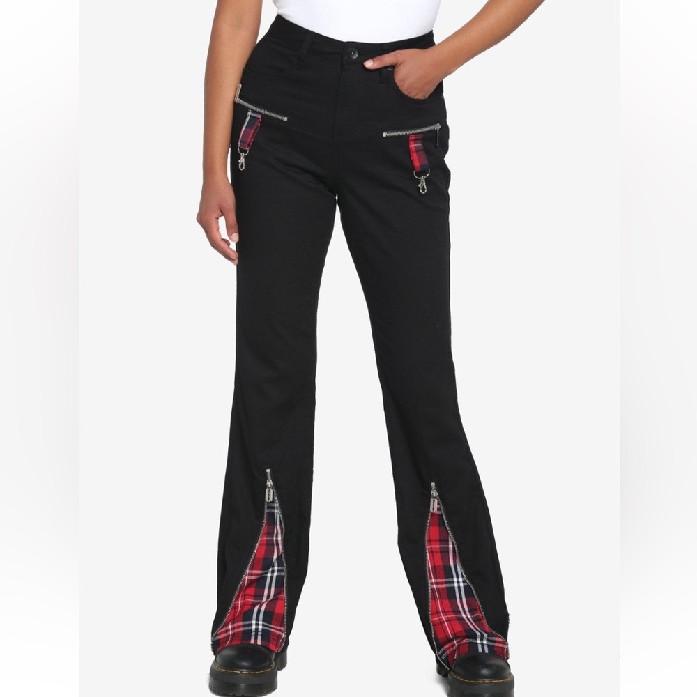 Black Plaid Zipper‎ Leg Pants Hot Topic